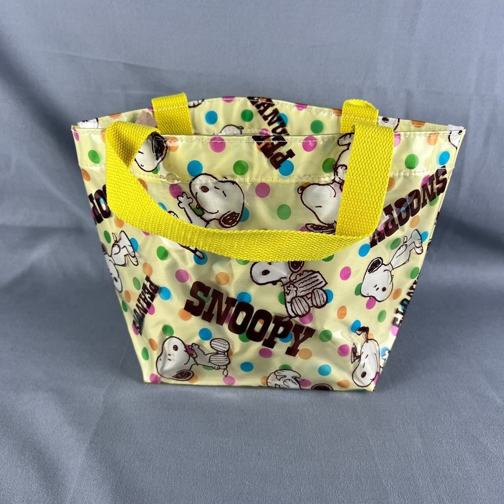 Peanuts Snoopy Mini Tote Bag Yellow Multi Polka Dots Print Double Handle Handbag